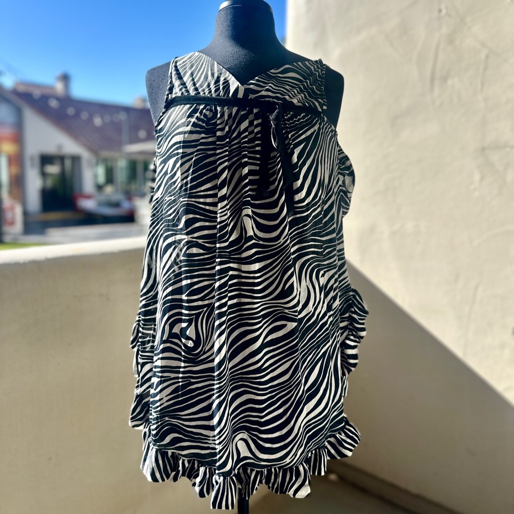 VAL MODE Vintage Zebra Print Lingerie Lounge Set Babydoll Top & Bloomers S